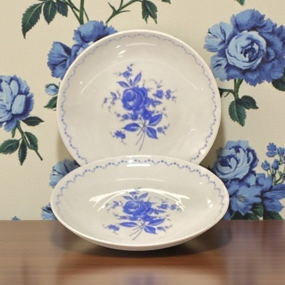 Alboth &‎ Kaiser Bavaria Salad Bowls, Set of 2, Vintage Blue Floral Tableware